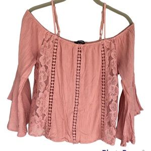 Ambiance Women’s Crochet Cold Shoulder Bell Sleeve Top